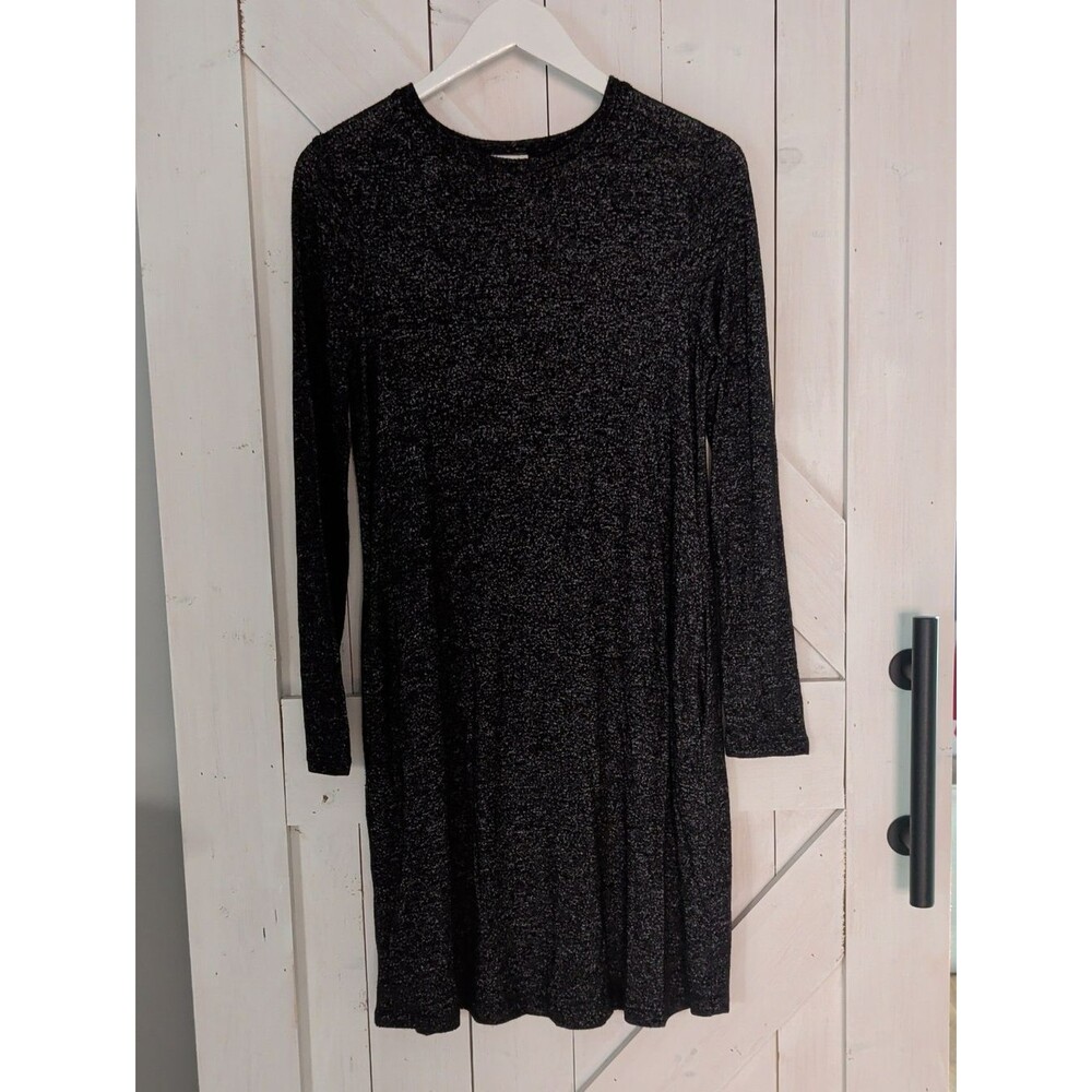 J.Crew Women's Small Black Marled Long Sleeve Swing Dress Casual Knit Pockets